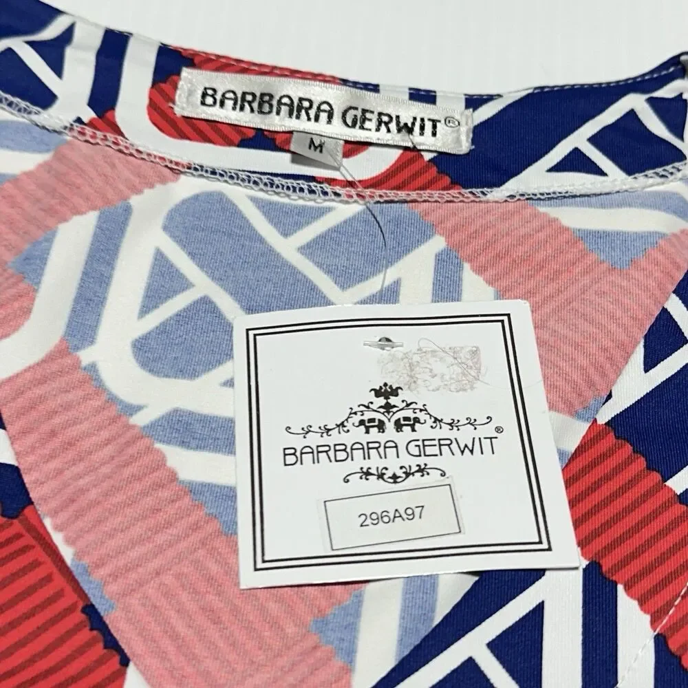 Barbara Gerwit Dress Womens M Medium Red White Blue Preppy Stretch NWT - Picture 3 of 9